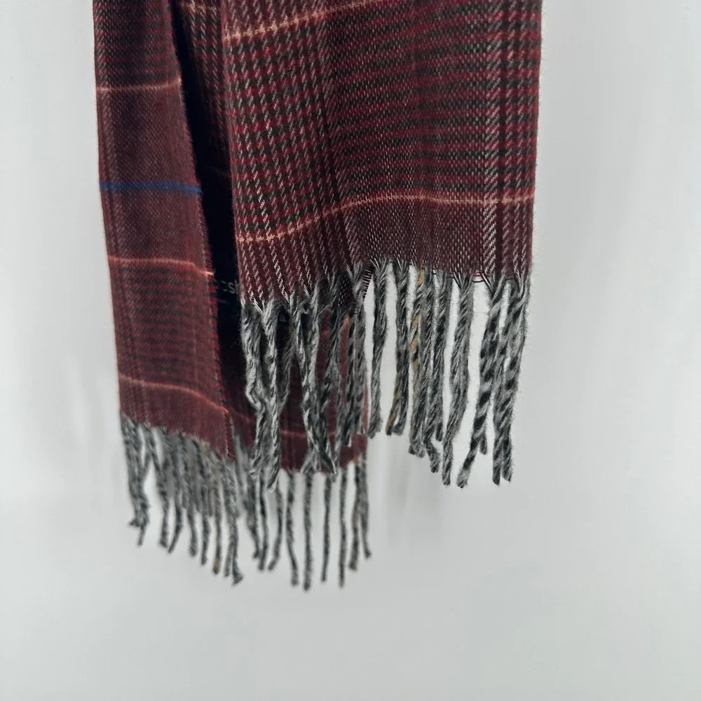 V. Fraas Cashmink Scarf Burgundy‎ Plaid Made in Germany Soft Acrylic Fringe 1140